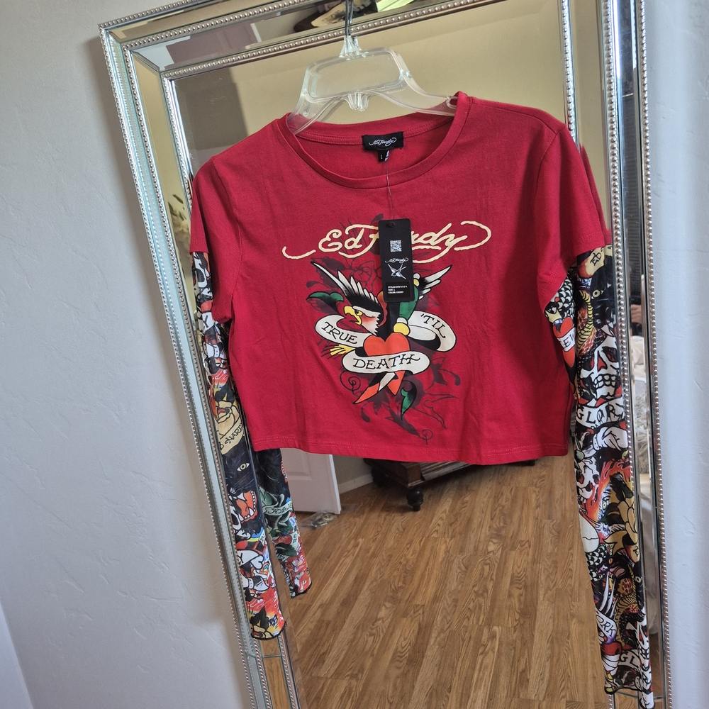 Ed Hardy Red Tattoo-Inspired Long Sleeve Shirt